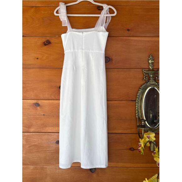 NEW Lulus Romantic Celebration White Tie-Strap Bodycon Midi Dress Wedding Size S - Picture 3 of 7